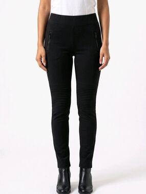 Black Ribbed-Knee Slim Ponte Pants